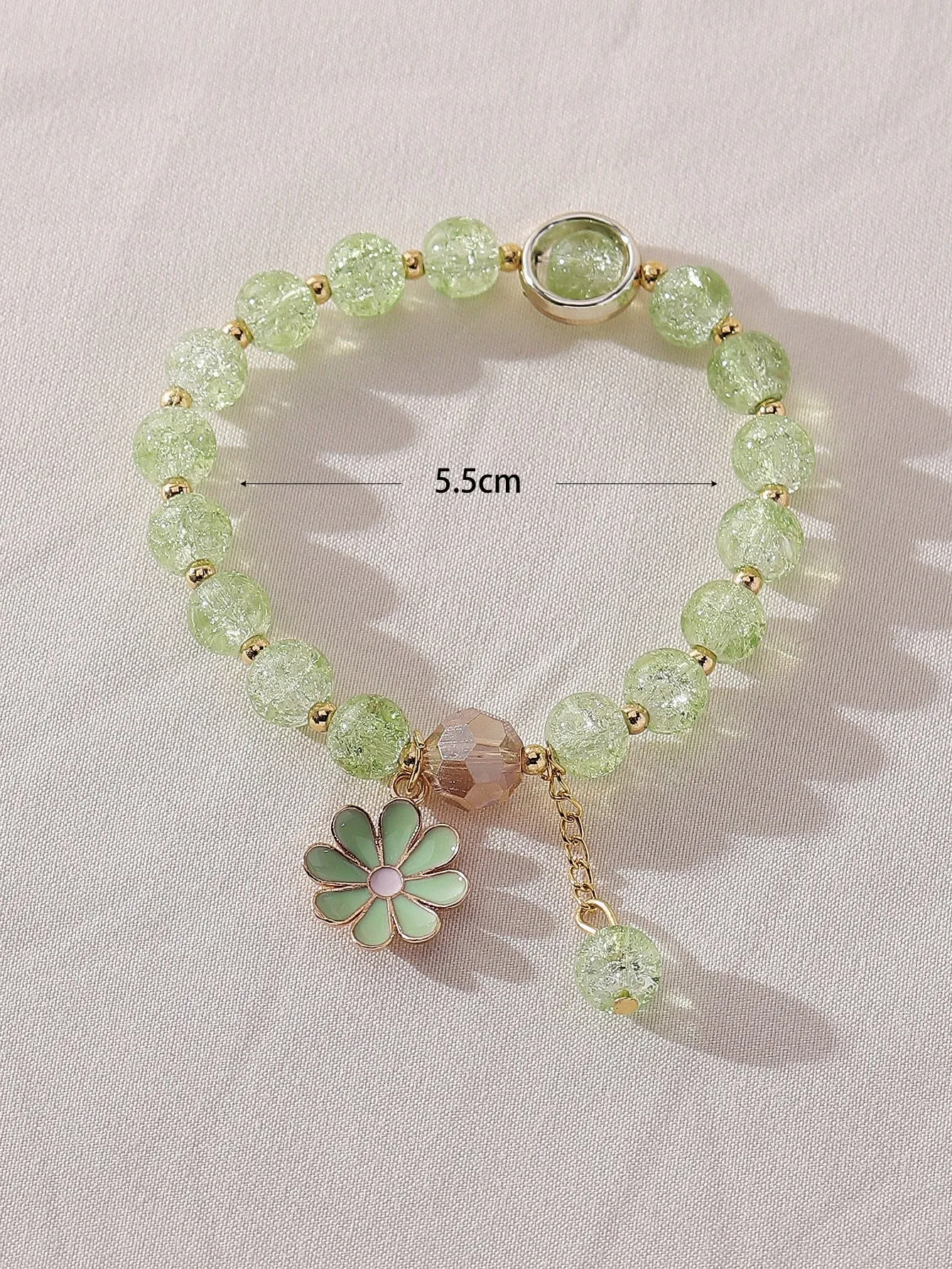 Green Flower Charm Beaded Bracelet Women Bracelet Stackable Bracelet Crafted