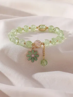 Green Flower Charm Beaded Bracelet Women Bracelet Stackable Bracelet Crafted