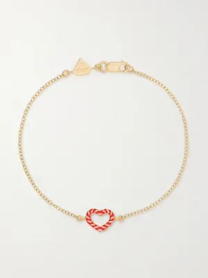 Heart Streamer 14-karat gold and enamel bracelet