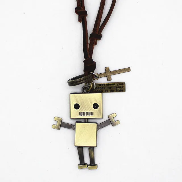 High Quality Fashion Long Necklace Real Leather Sweater Chain Robot For Women Men Pendant Necklace Jewelry
