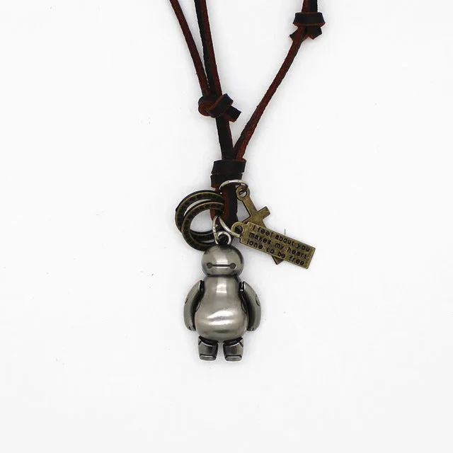 High Quality Fashion Long Necklace Real Leather Sweater Chain Robot For Women Men Pendant Necklace Jewelry
