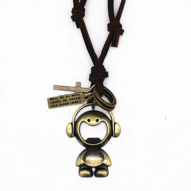 High Quality Fashion Long Necklace Real Leather Sweater Chain Robot For Women Men Pendant Necklace Jewelry