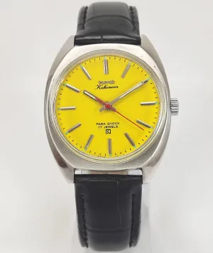 HMT Kohinoor Para Shock 17 Jewels Yellow Dial Mechanical Hand winding Men's Wrist Watch