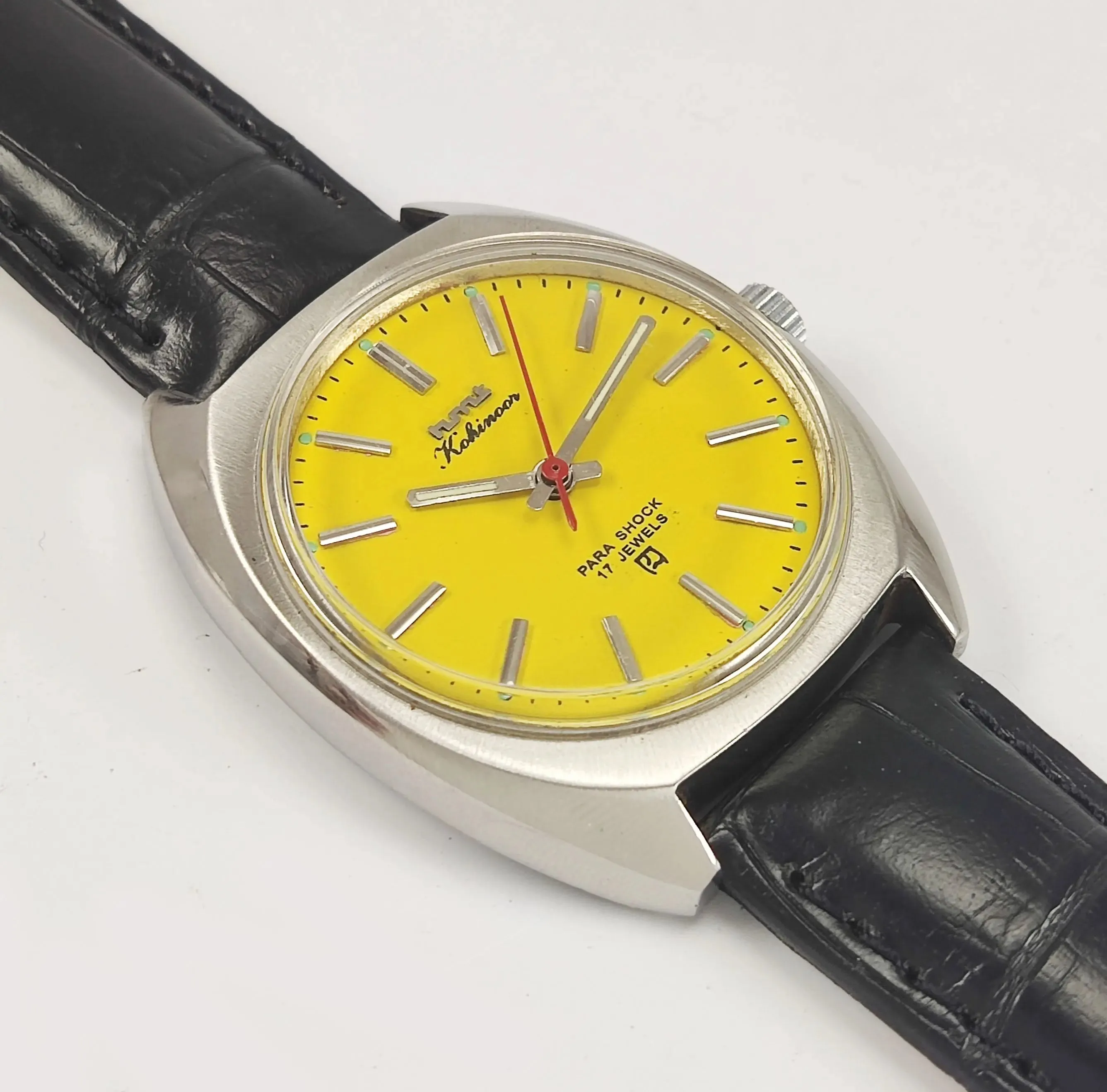 HMT Kohinoor Para Shock 17 Jewels Yellow Dial Mechanical Hand winding Men's Wrist Watch