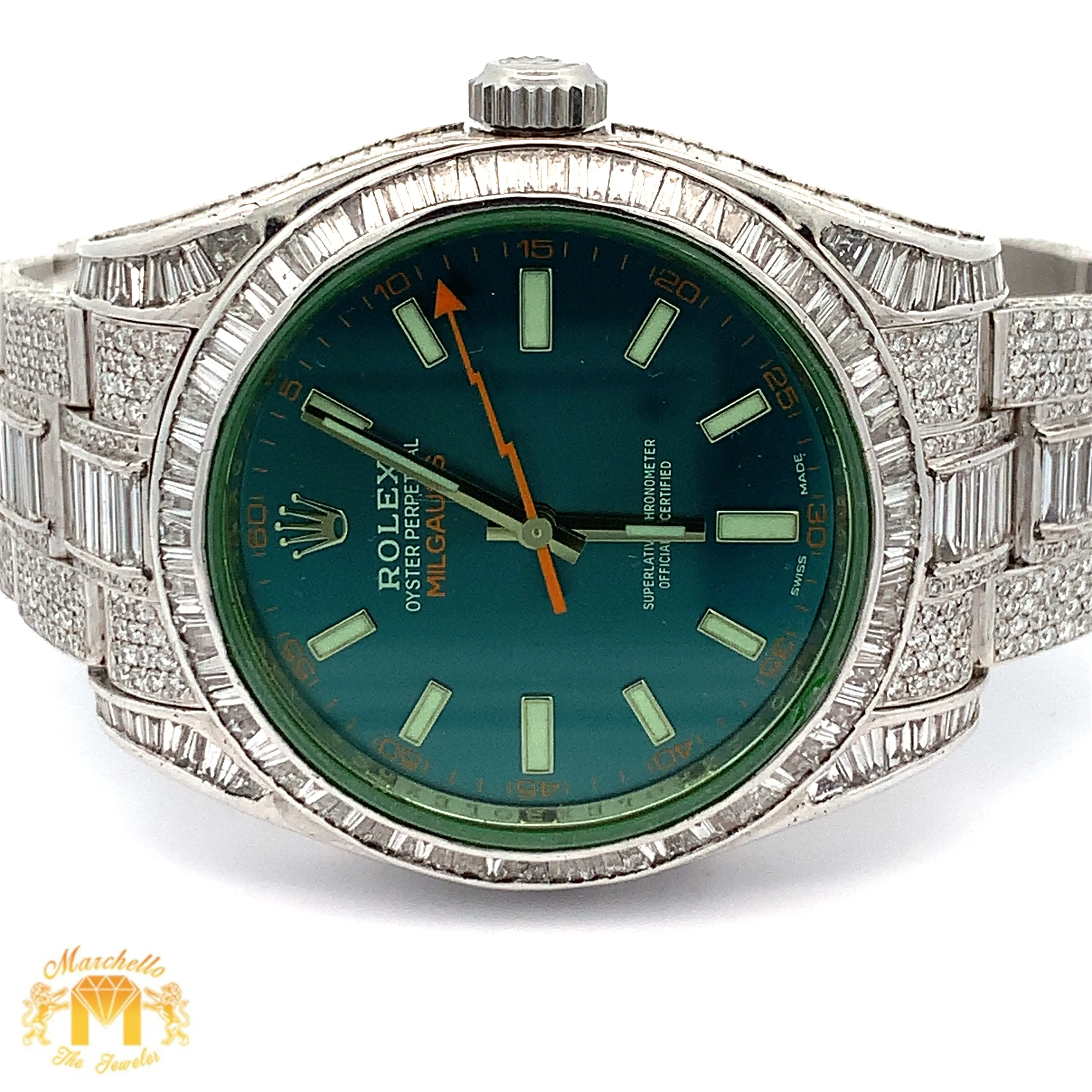 Iced out 40mm Rolex Diamond Watch with Stainless Steel Oyster Bracelet