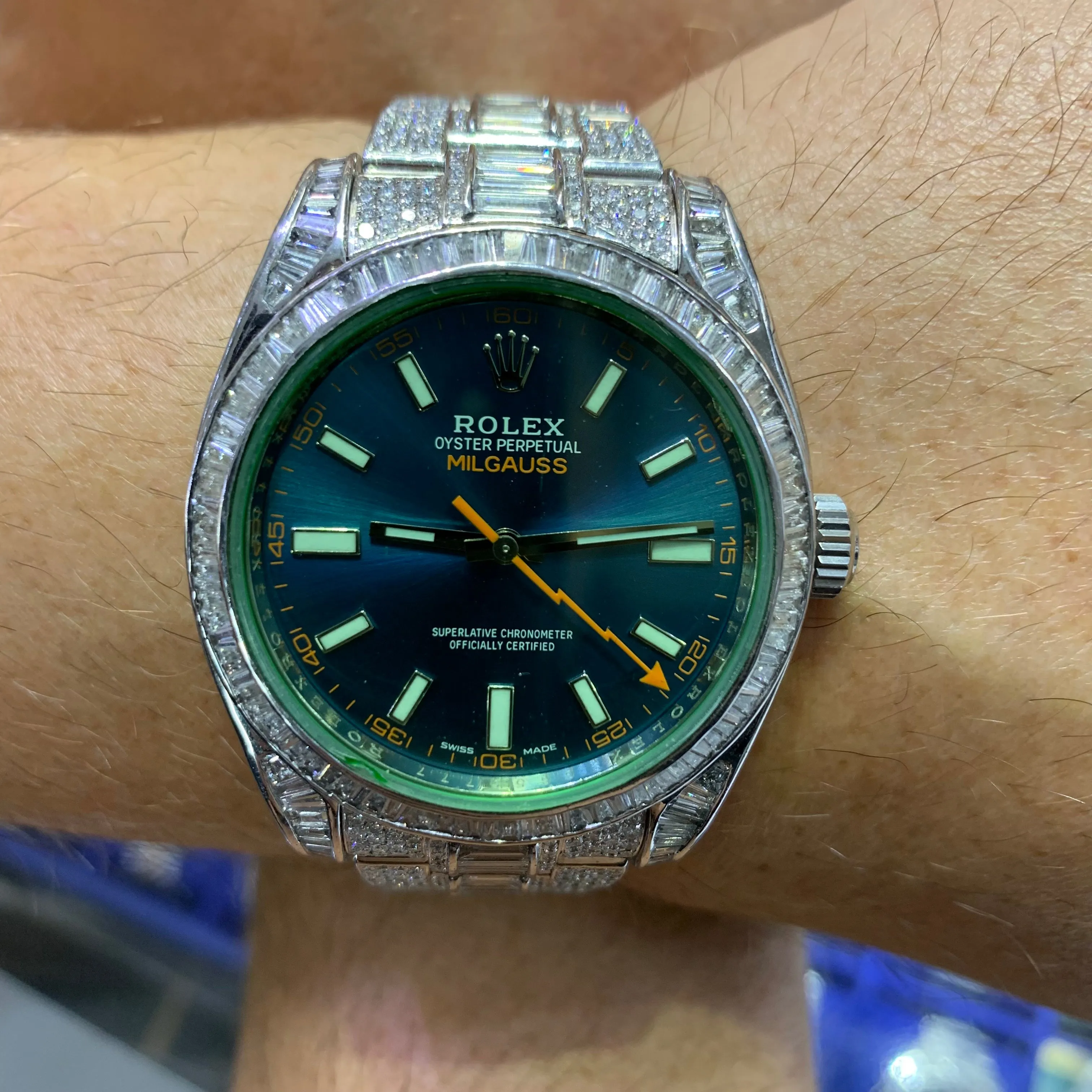 Iced out 40mm Rolex Diamond Watch with Stainless Steel Oyster Bracelet
