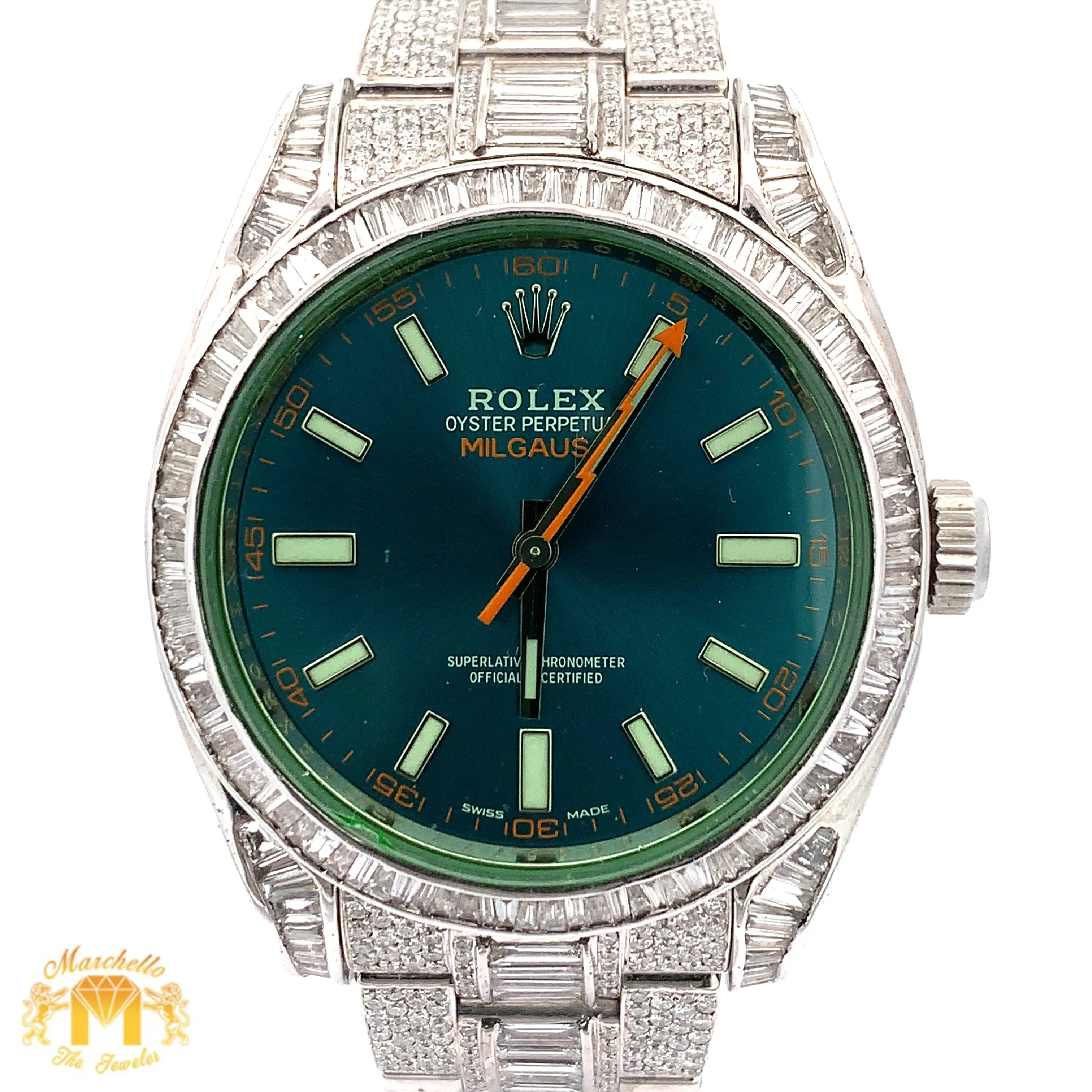 Iced out 40mm Rolex Diamond Watch with Stainless Steel Oyster Bracelet