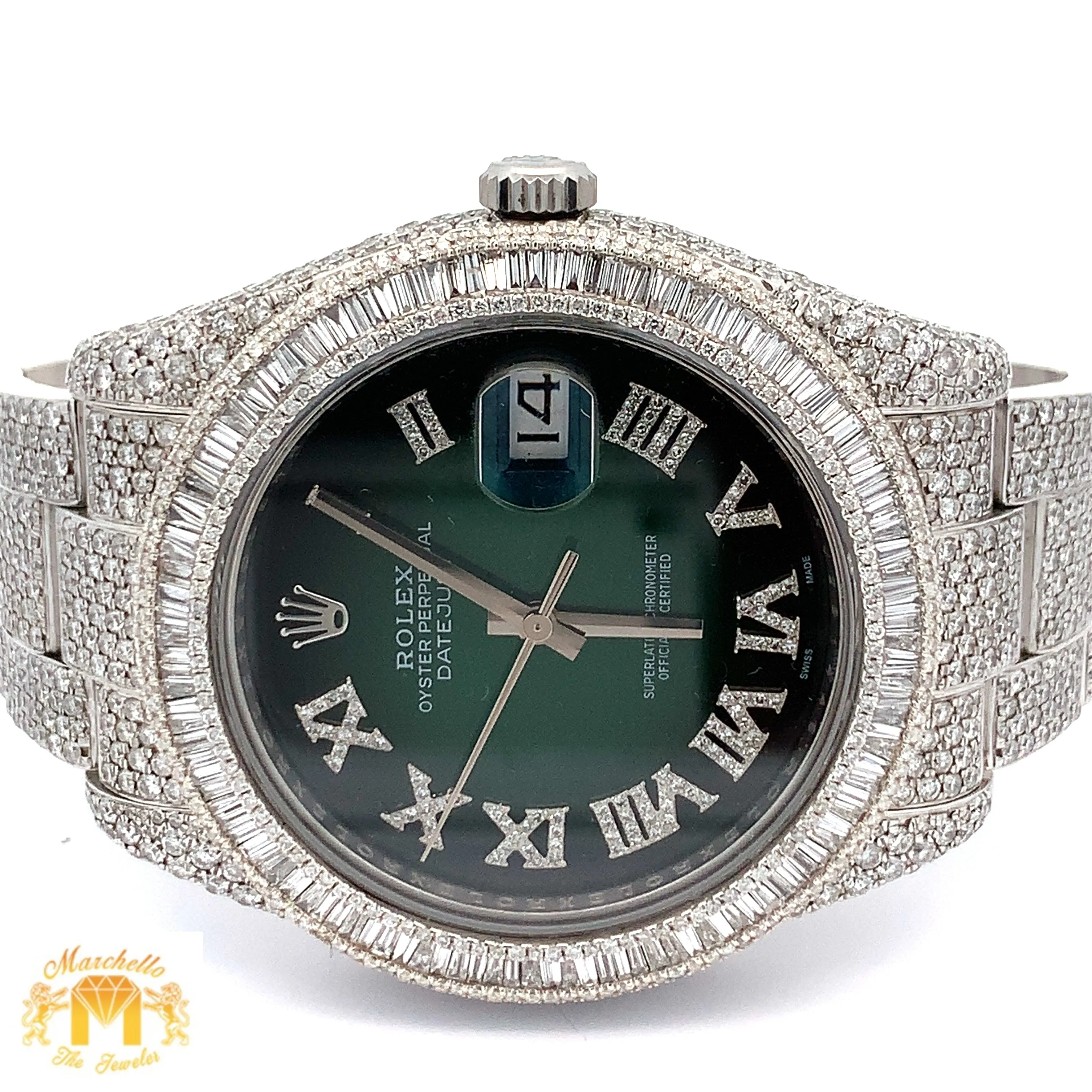 Iced out 41mm Rolex Diamond Watch with Oyster Bracelet