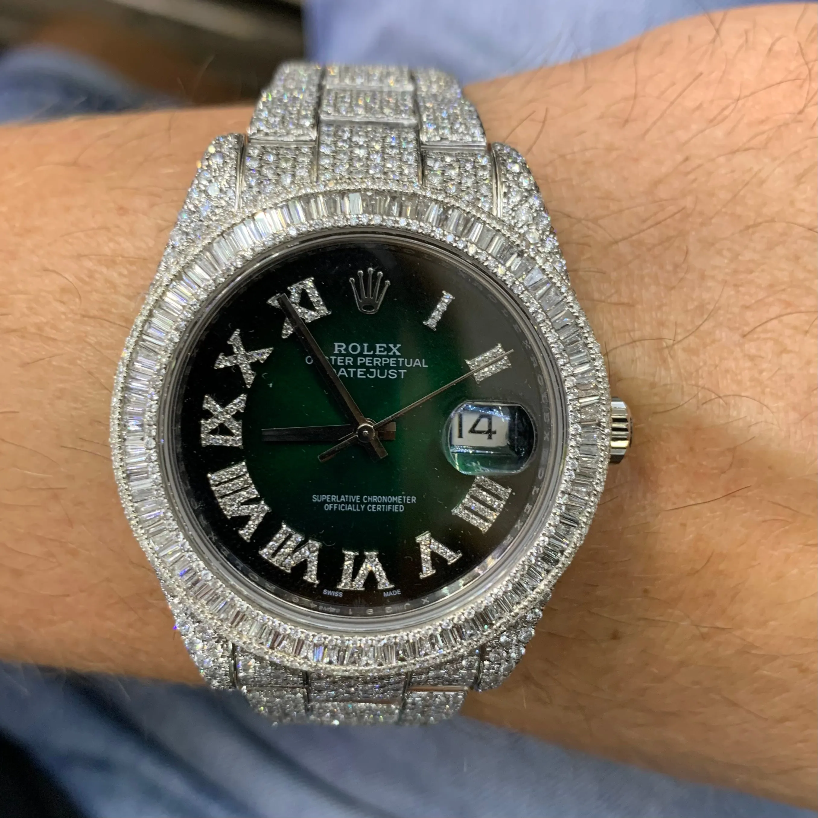 Iced out 41mm Rolex Diamond Watch with Oyster Bracelet