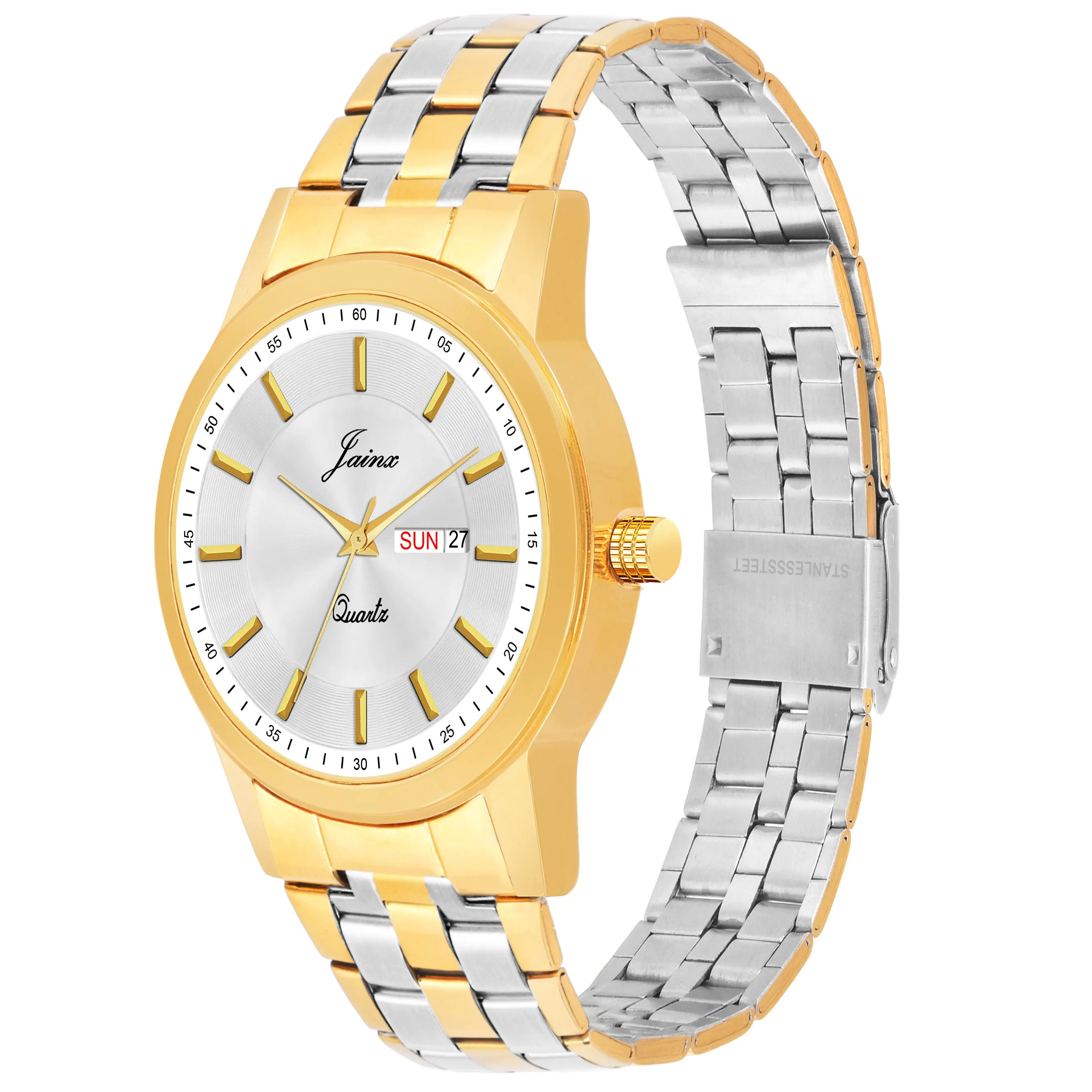 Jainx Premium Day & Date Feature White Dial Analogue Watch For Men - JM1176