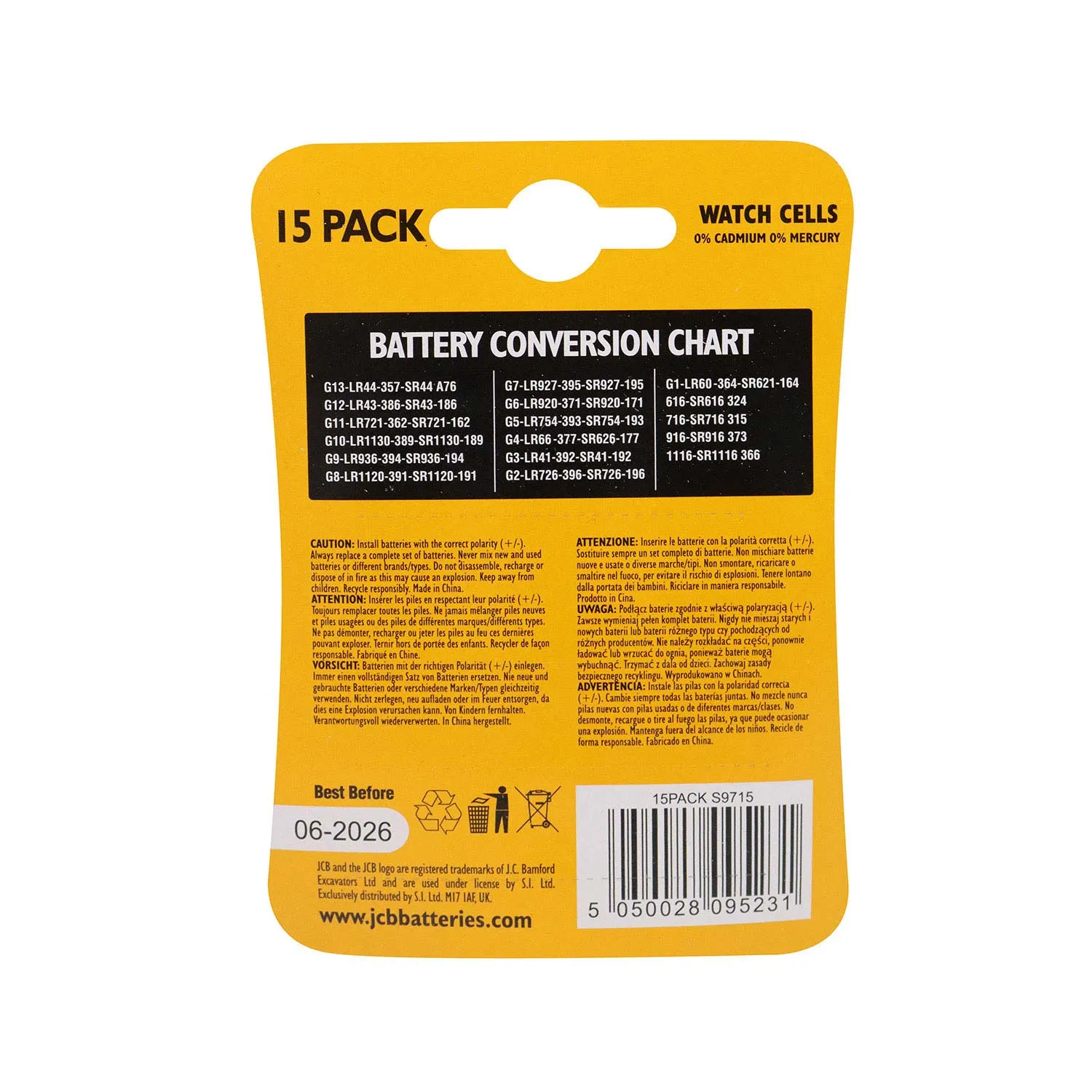JCB Watch Cells Mix Batteries 15Pack