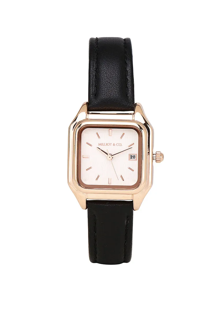 Kaytie Rose Gold Leather Analog Watches (Black)