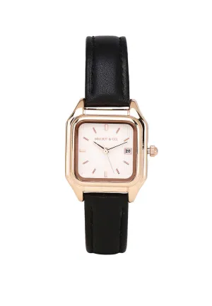 Kaytie Rose Gold Leather Analog Watches (Black)
