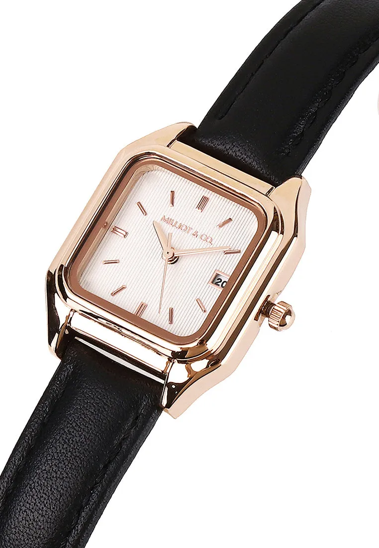 Kaytie Rose Gold Leather Analog Watches (Black)