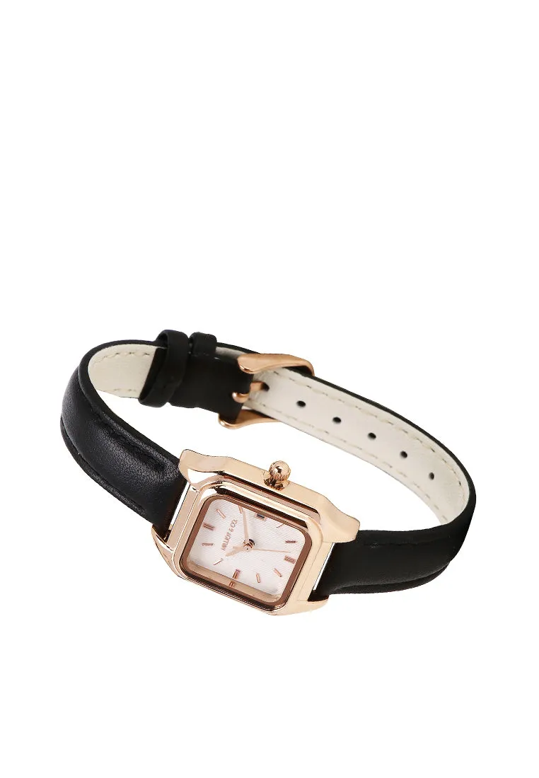 Kaytie Rose Gold Leather Analog Watches (Black)
