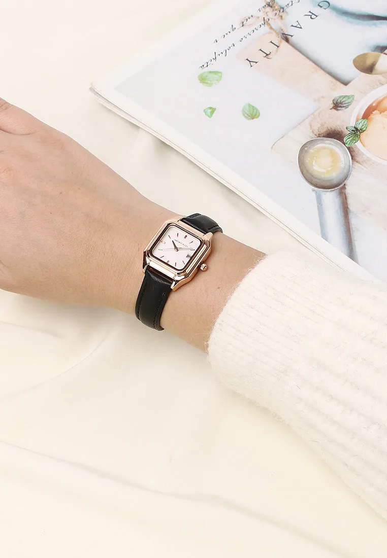 Kaytie Rose Gold Leather Analog Watches (Black)