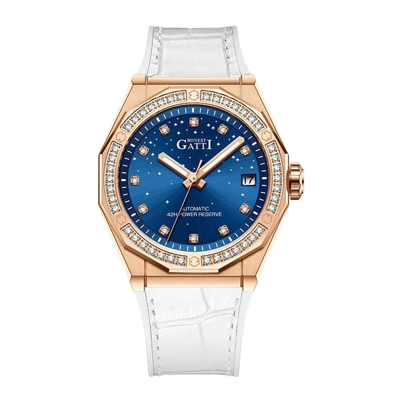 Ladies Fashion Charm Mechanical Automatic Skeleton Waterproof Starry Night Watches