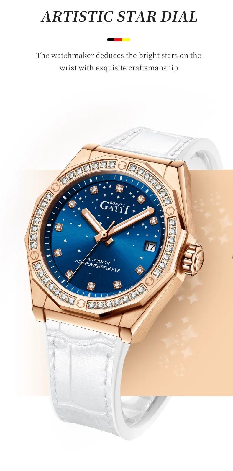 Ladies Fashion Charm Mechanical Automatic Skeleton Waterproof Starry Night Watches