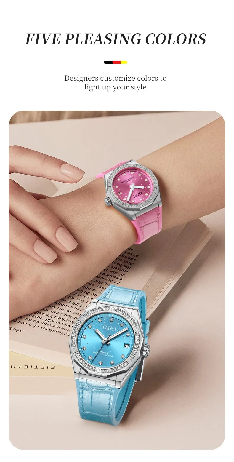 Ladies Fashion Charm Mechanical Automatic Skeleton Waterproof Starry Night Watches