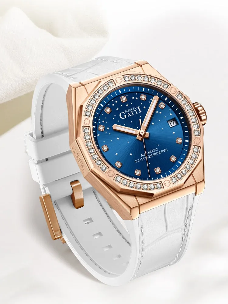 Ladies Fashion Charm Mechanical Automatic Skeleton Waterproof Starry Night Watches