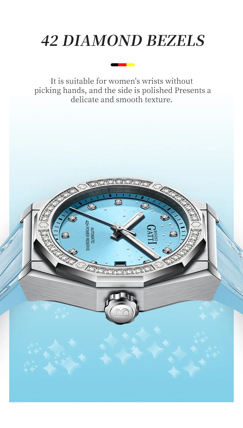 Ladies Fashion Charm Mechanical Automatic Skeleton Waterproof Starry Night Watches