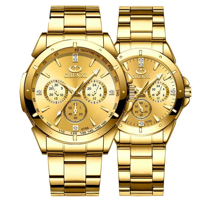 Luxury Golden Quartz Couple Wristwatch