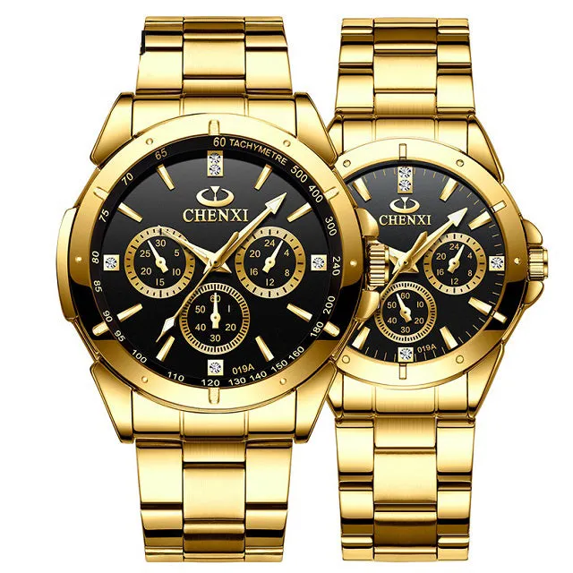 Luxury Golden Quartz Couple Wristwatch