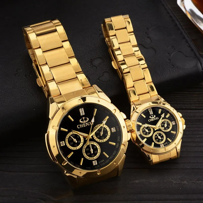 Luxury Golden Quartz Couple Wristwatch