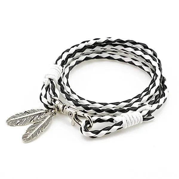 Mdiger Fashion Jewelry PU Leather Bracelets Charm Gift Bangles Multilayer Feather Bracelet Accessories Wedding Men Jewelry