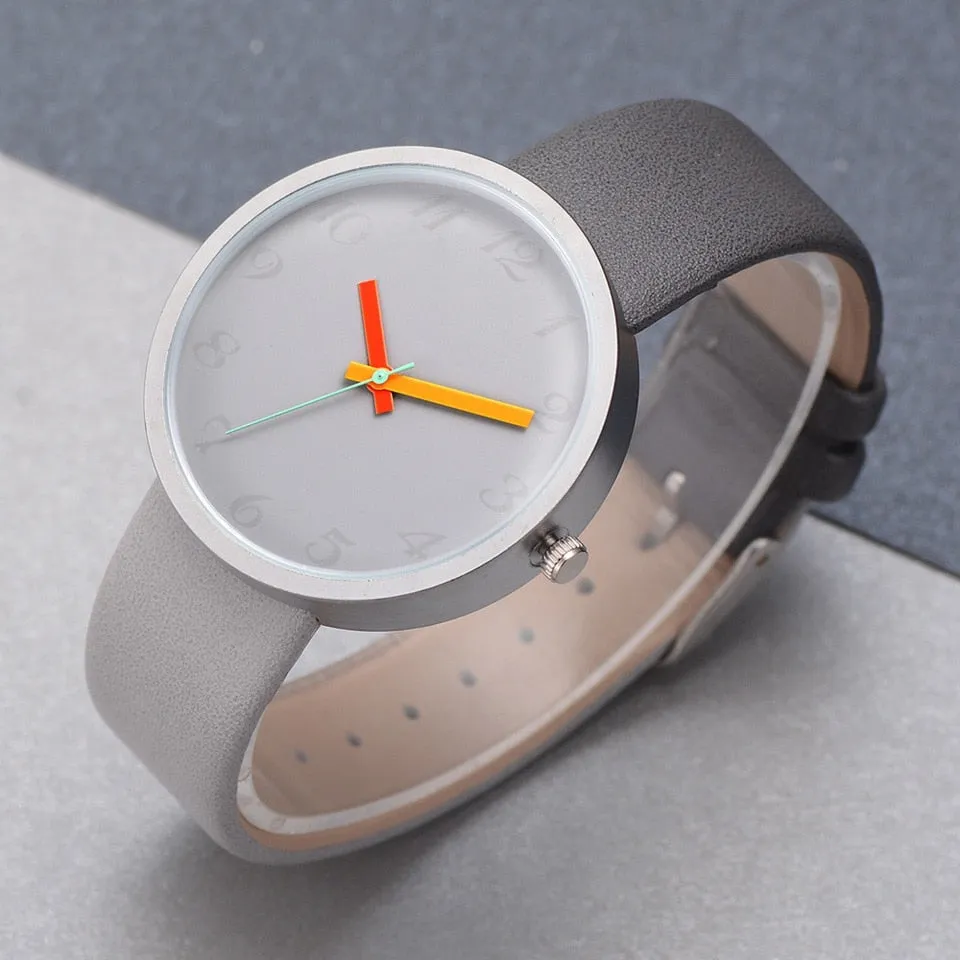 Minimalist Contrast Colour PU Leather Watch