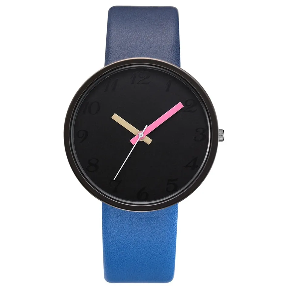 Minimalist Contrast Colour PU Leather Watch