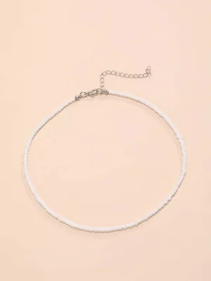 Minimalist White Beaded Necklace for Women Girls Accessories Jewelry Gifts Gift