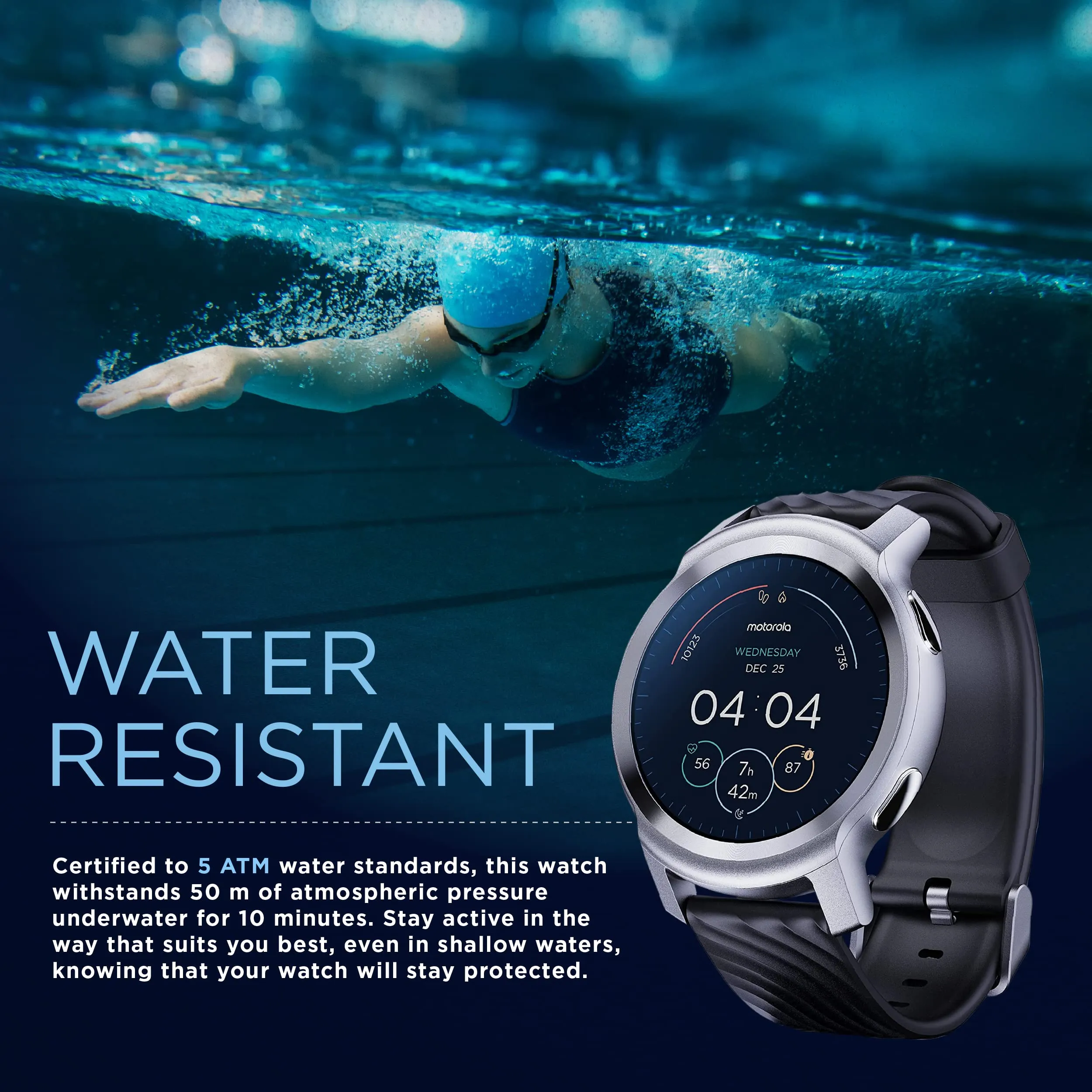 Motorola Moto Watch 100 Smartwatch - 42mm Smartwatch with GPS for Men & Women, Up to 14 Day Battery, 24/7 Heart Rate, SpO2, 5ATM Water Resistant, AOD, Android & iOS Compatible - Phantom Black
