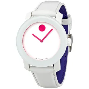 Movado Bold White Dial Leather Strap Unisex Watch 3600020