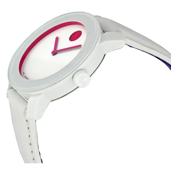 Movado Bold White Dial Leather Strap Unisex Watch 3600020