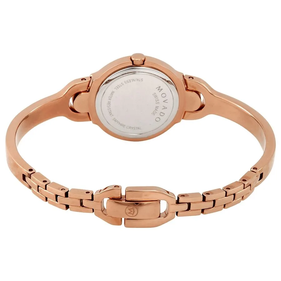 Movado Kara Quartz Black Dial Rose Gold PVD Ladies Watch 0607327