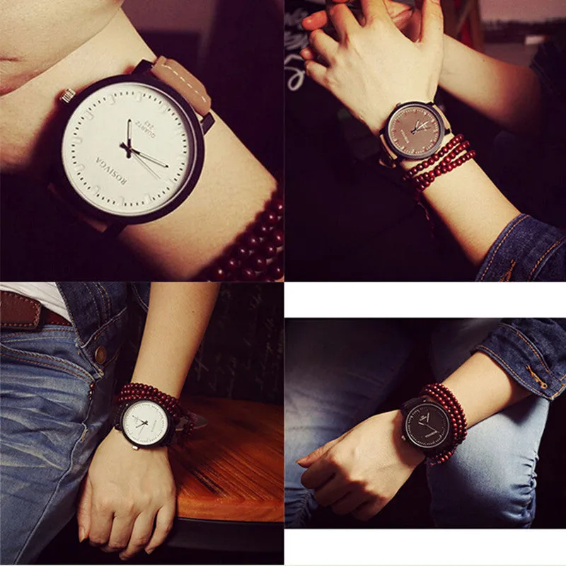 New arrival Brand New Watches Men Fashion Round Steel Case Men women Leather quartz watch Wrist watches High Quality