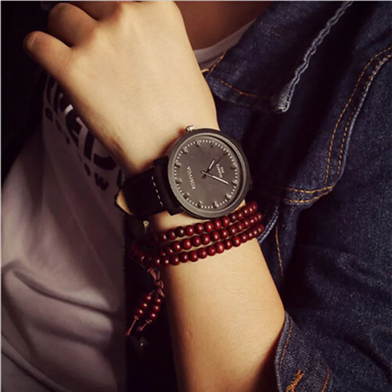 New arrival Brand New Watches Men Fashion Round Steel Case Men women Leather quartz watch Wrist watches High Quality