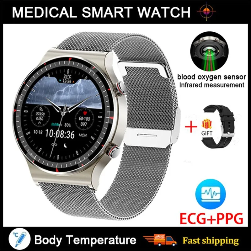 NEW Medical Grade Health Monitoring PPG   ECG Men Women Smart Watch Men Heart Rate Blood Oxygen Monitor Fitness Sport Smartwatch