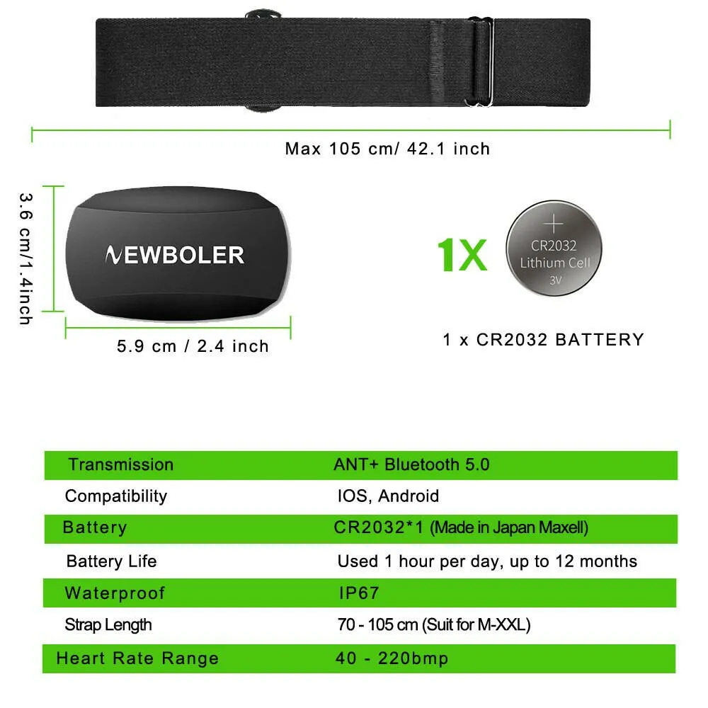 NEWBOLER Heart Rate Sensor Dual Mode ANT Bluetooth With Chest Strap Cycling Computer for Wahoo Garmin Zwift Sports Monitor