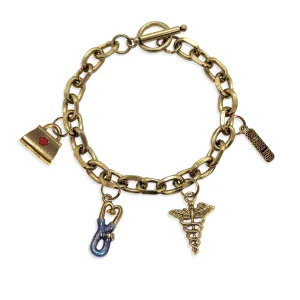 Nurse | Medical Toggle Charm Bracelet | 4 Handpainted Charms | Antique Gold or Antique Silver Finish