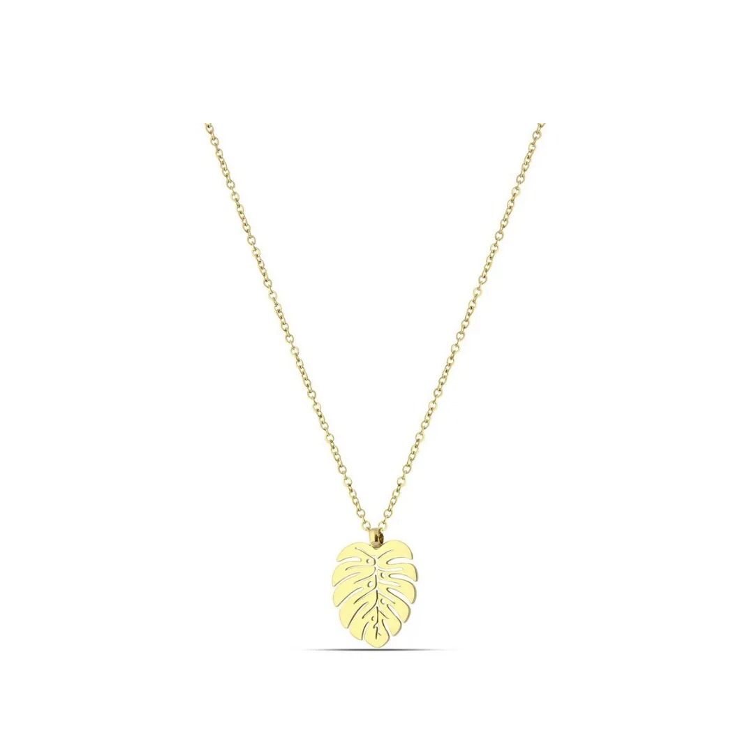 Polo Exchange Small Leaf Charm Pendant Gold Tone Necklace