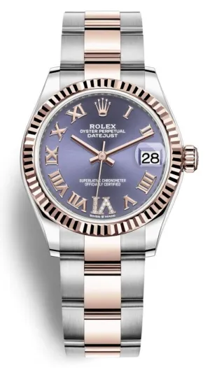 Rolex Datejust 31 Aubergine Diamond Dial Automatic Ladies Steel and 18kt Everose Gold Oyster Watch 278271AURDO
