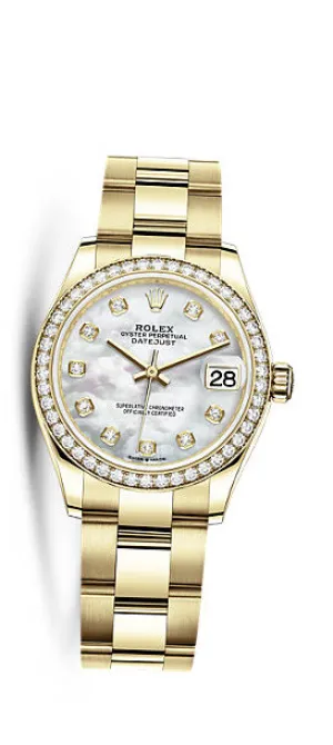 Rolex Datejust 31 Mother of Pearl Diamond Dial Automatic Ladies 18kt Yellow Gold Oyster Watch 278288MDO