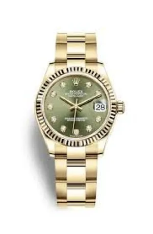 Rolex Datejust 31 Olive Green Diamond Dial 18kt Yellow Gold Oyster Ladies Watch 278278GNDO