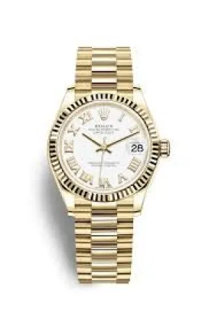 Rolex Datejust 31 White Dial Automatic Ladies 18kt Yellow Gold President Watch 278278WRP