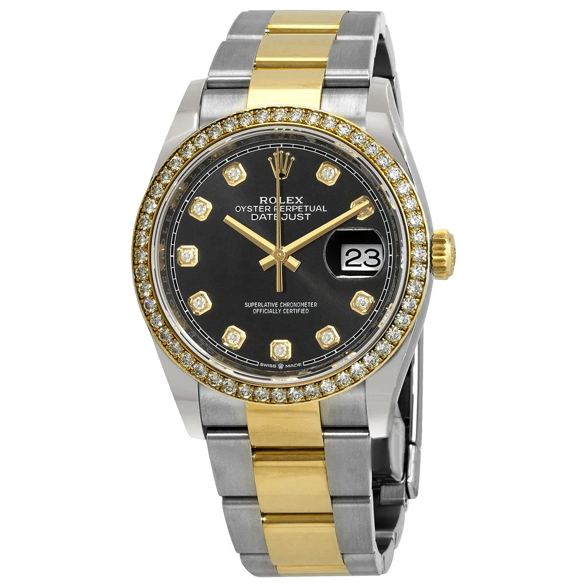 Rolex Datejust 36 Black Diamond Dial Men's Steel and 18kt Yellow Gold Oyster Watch 126283BKDO