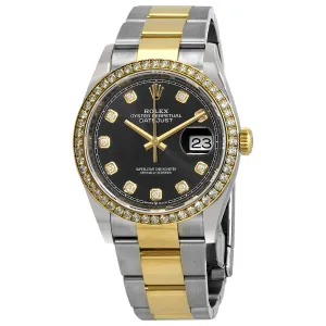Rolex Datejust 36 Black Diamond Dial Men's Steel and 18kt Yellow Gold Oyster Watch 126283BKDO
