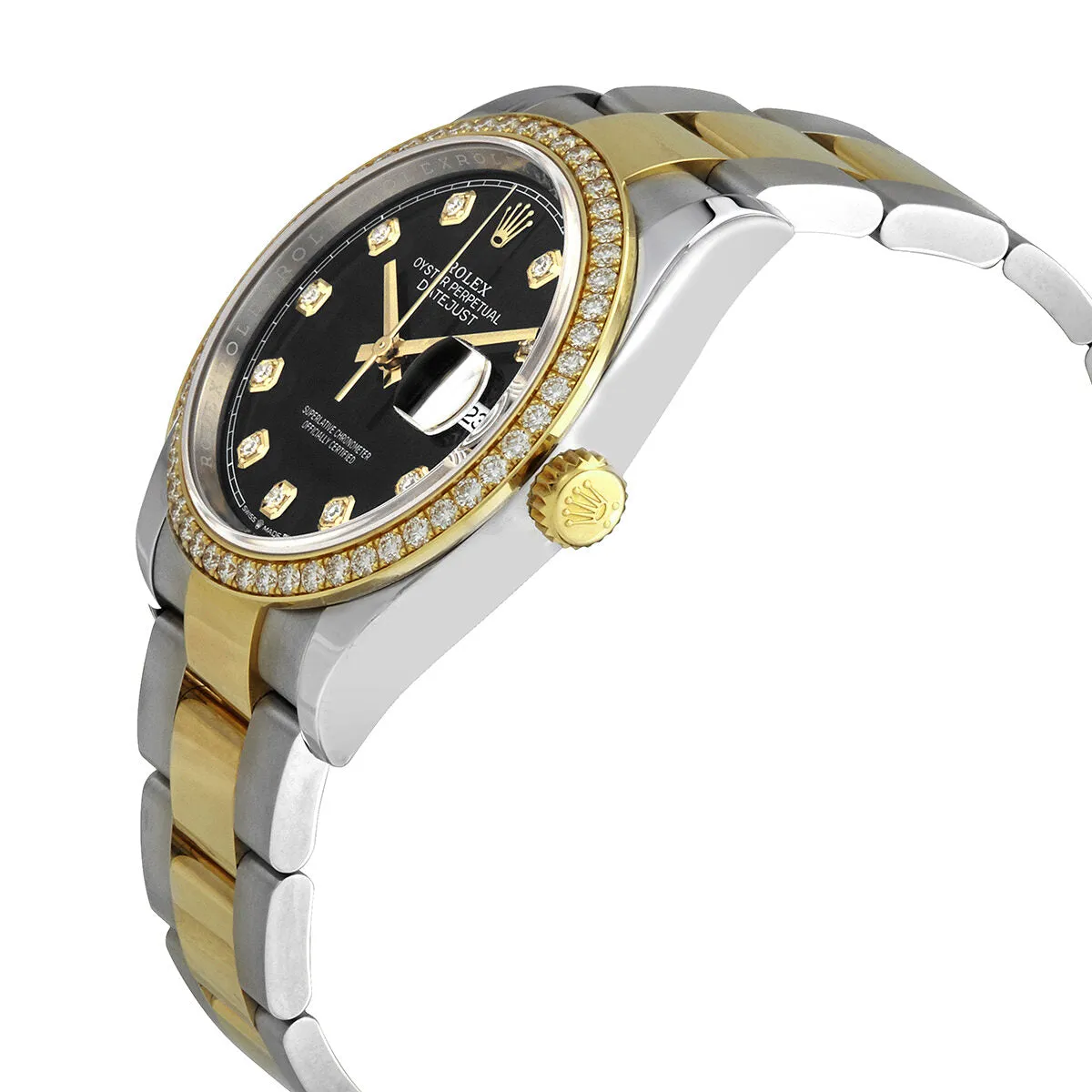 Rolex Datejust 36 Black Diamond Dial Men's Steel and 18kt Yellow Gold Oyster Watch 126283BKDO