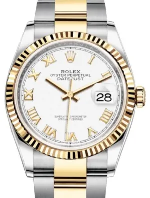 Rolex Datejust 36 White Dial Men's Stainless Steel and 18kt Yellow Gold Oyster Watch 126233WRO